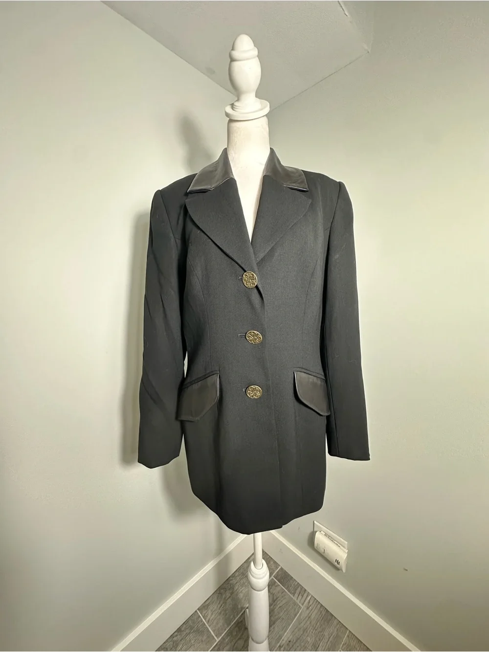 Alberto Makali Wool Leather Blazer Jacket Size 10